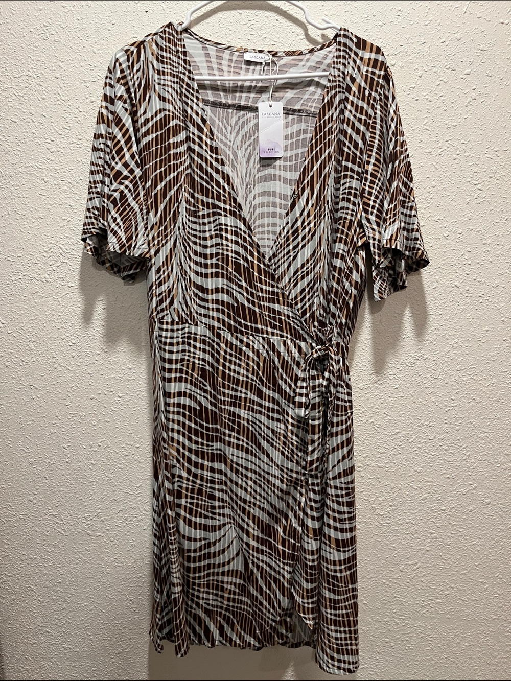 Lascana Brown & light grey zebra print midi-wrap dress XL NWT